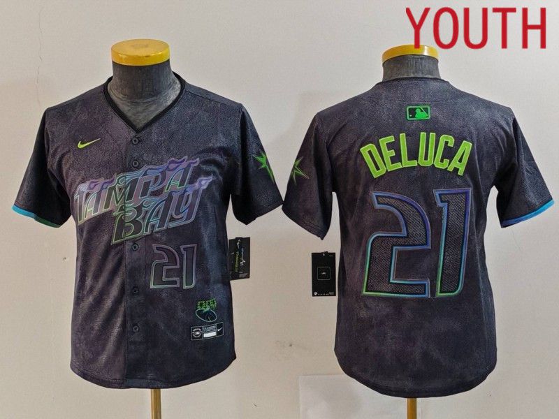 Youth Tampa Bay Rays #21 Deluca Black City Edition Nike 2024 MLB Jersey style 5